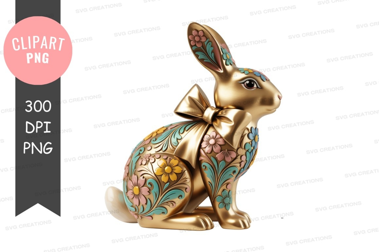 Decorative golden rabbit with floral design