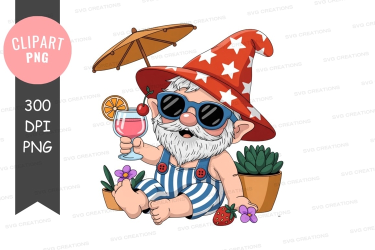 Relaxing gnome with cocktail