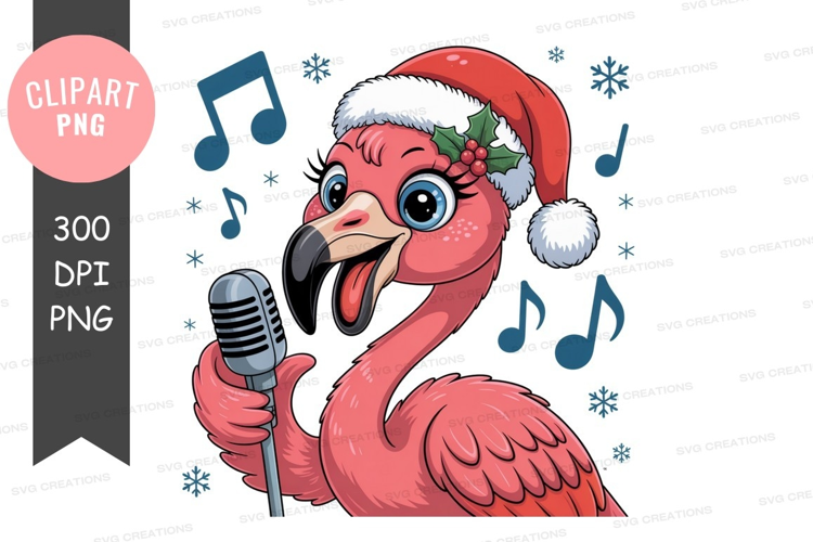 Festive flamingo singing christmas carols