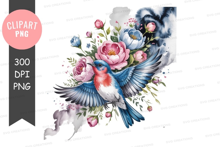 Bird with flowers clipart png