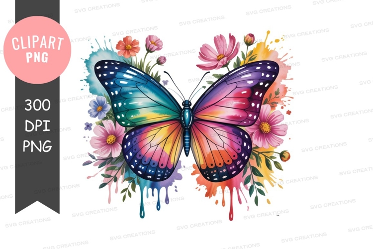 Colorful butterfly with flowers
