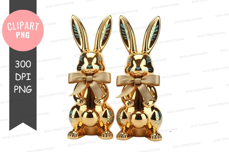 Golden bunny figurines with bows