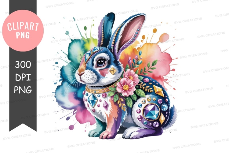 Colorful decorated rabbit clipart png