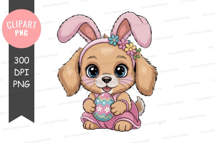 Cute puppy in easter bunny costume