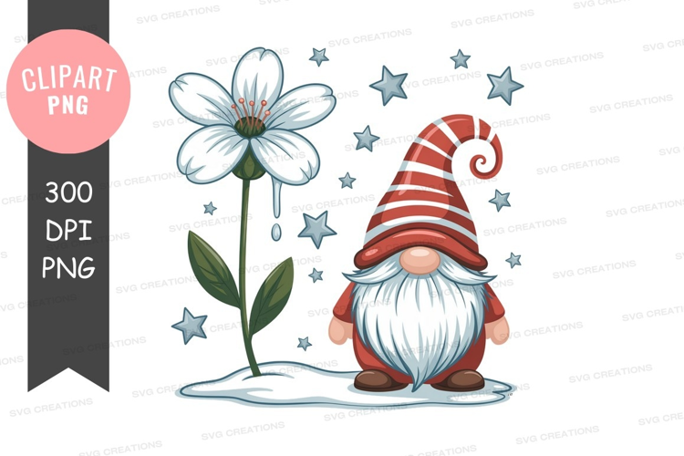 Whimsical gnome with winter flower