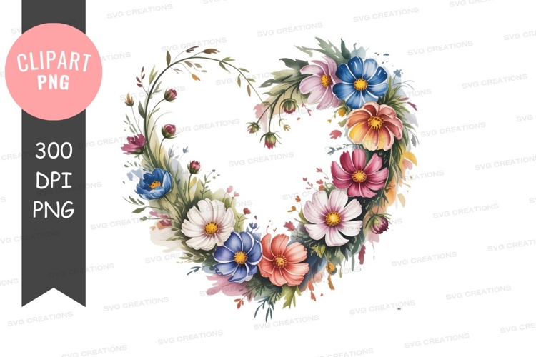 Floral heart wreath clipart png