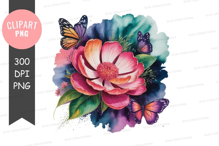 Vibrant floral butterfly clipart png