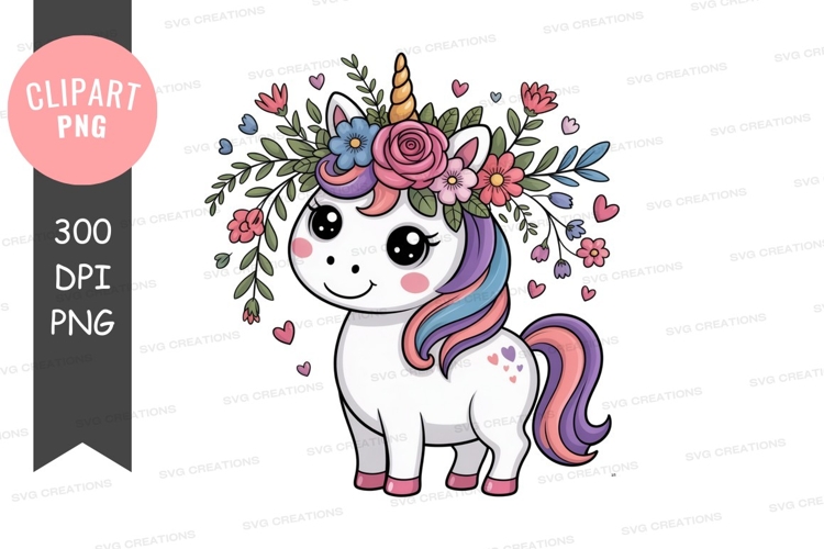 Whimsical unicorn with floral crown