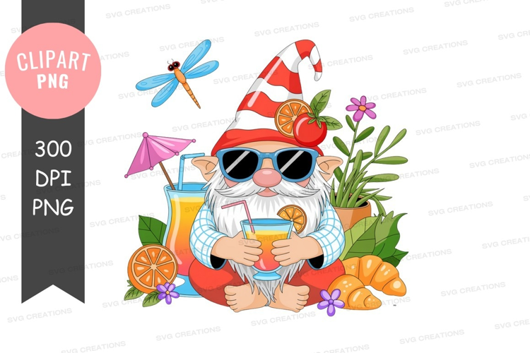 Relaxing gnome with summer drink