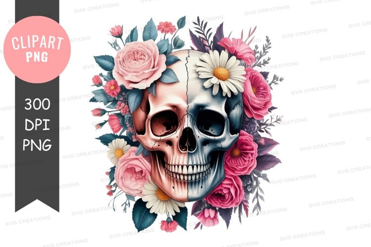 Floral skull clipart png