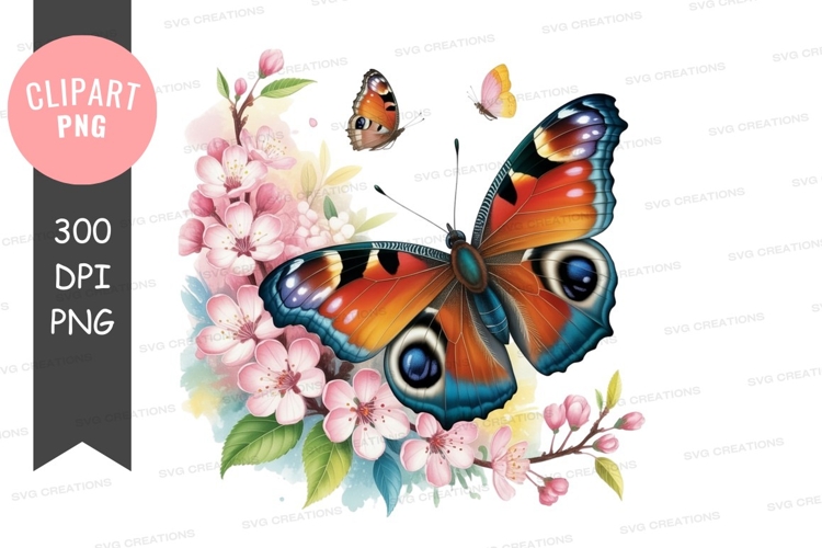 Vibrant butterfly with flowers clipart png
