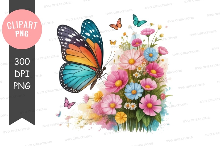 Vibrant butterfly and flowers