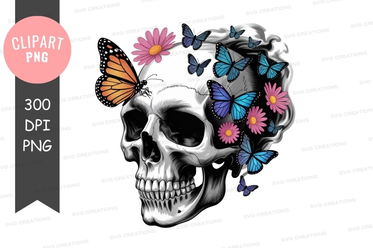 Skull with butterflies and flowers