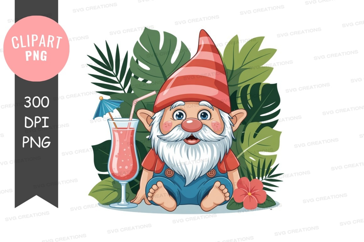 Relaxing gnome with tropical drink