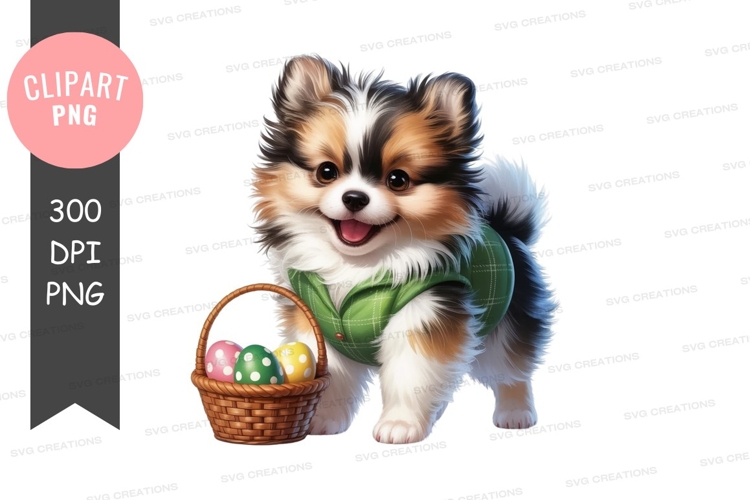 Happy puppy with easter basket