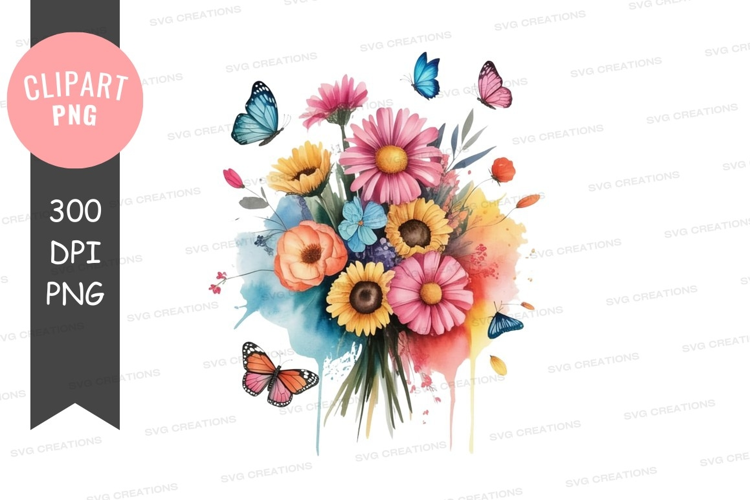 Vibrant flower bouquet with butterflies