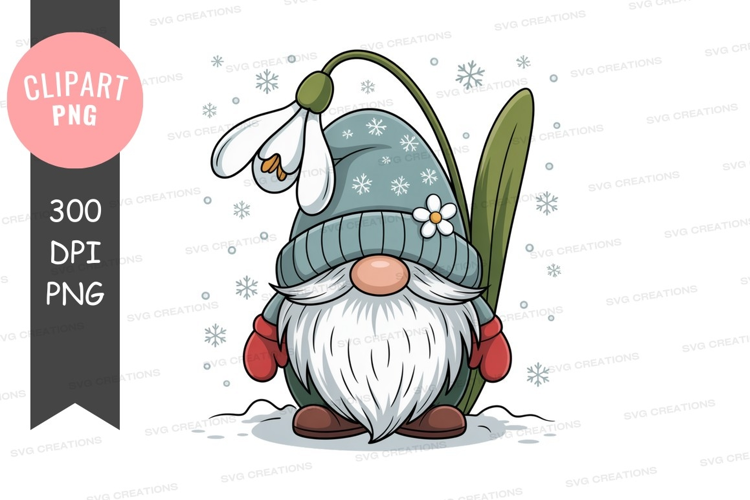 Winter gnome with snowdrop