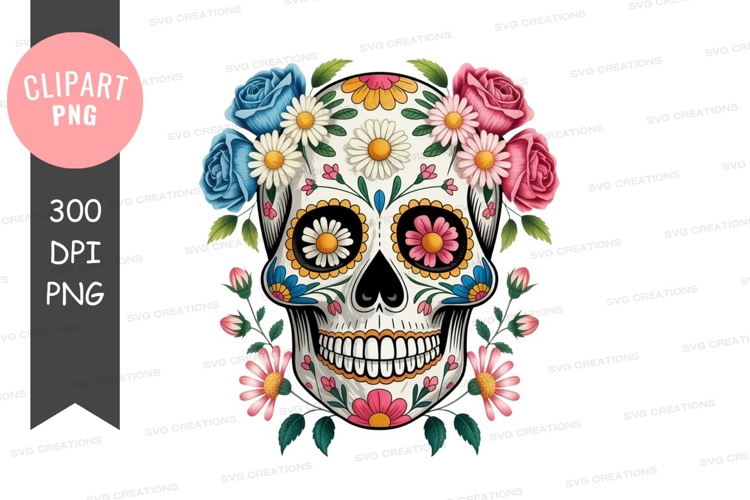Day of the dead sugar skull with flowers