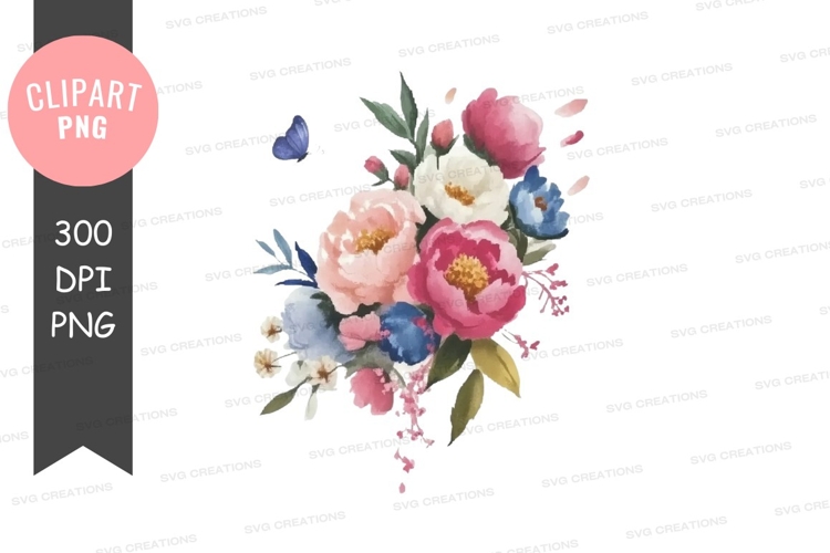 Watercolor floral bouquet with butterfly