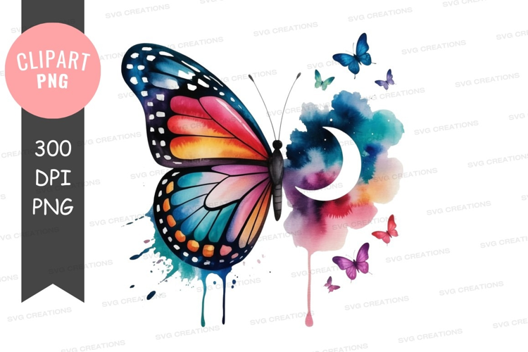 Colorful butterfly with moon and splash