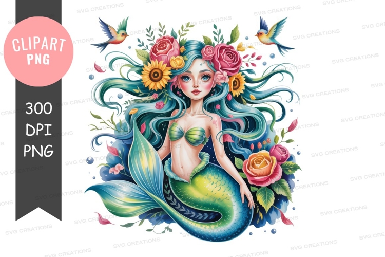 Enchanted mermaid with floral crown