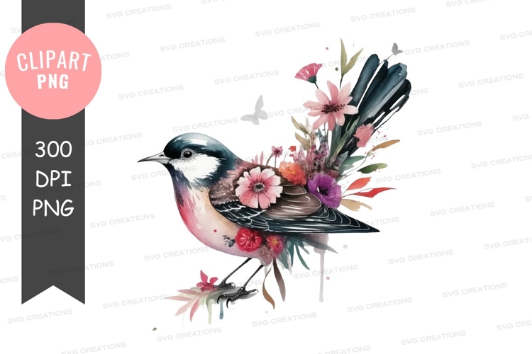 Bird with flowers clipart png