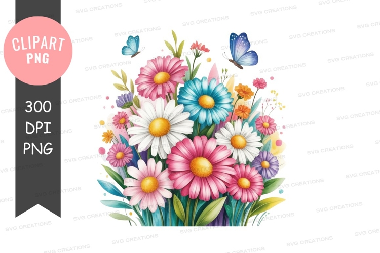 Colorful bouquet of flowers with butterflies