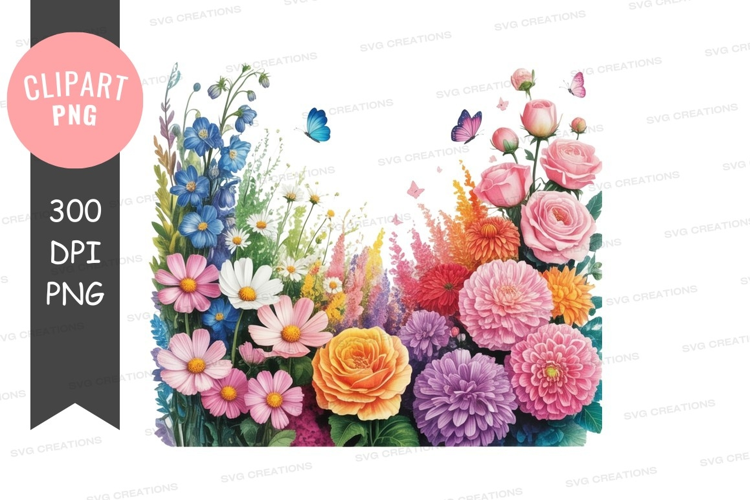Vibrant flower bouquet with butterflies