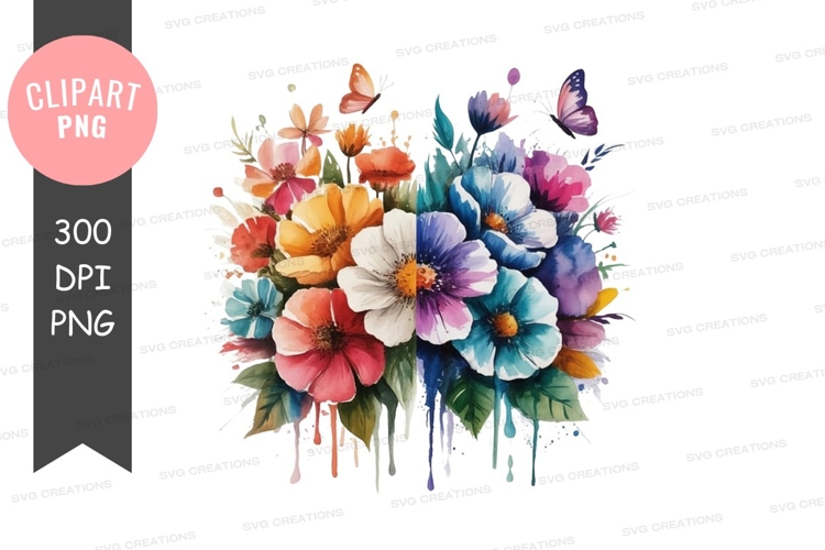 Colorful bouquet of flowers with butterflies