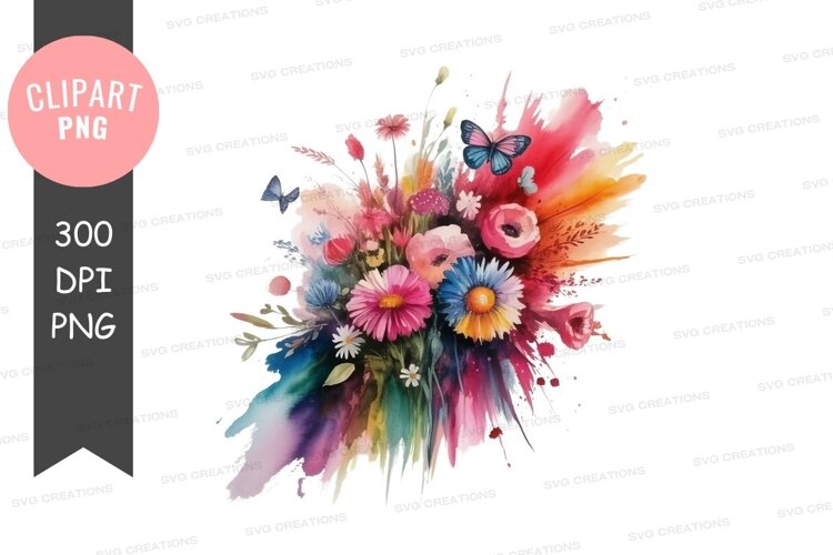 Vibrant flower bouquet with butterflies example image 1