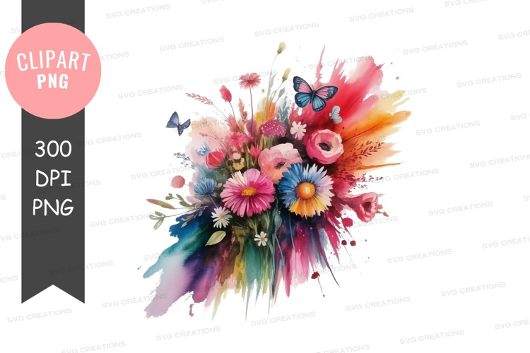 Vibrant flower bouquet with butterflies