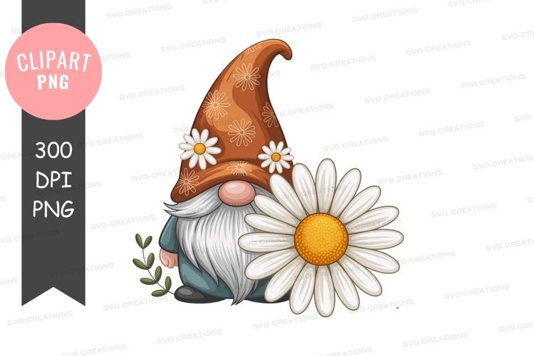 Gnome with daisy flower clipart png