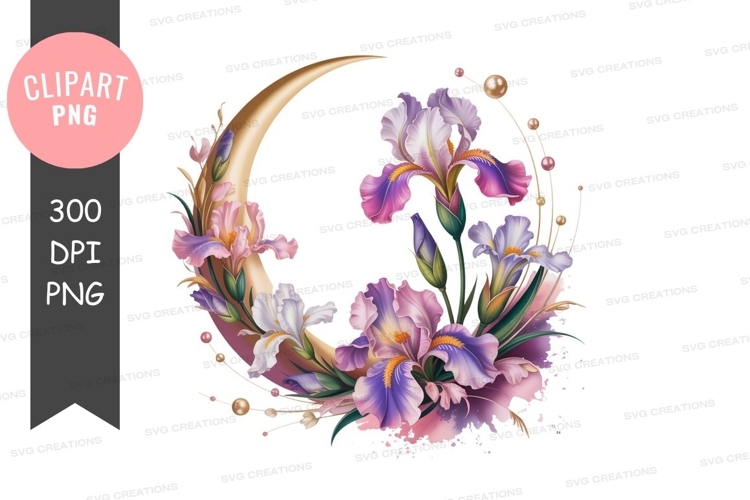 Floral crescent moon clipart png