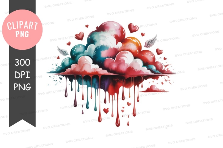 Colorful clouds with hearts clipart png