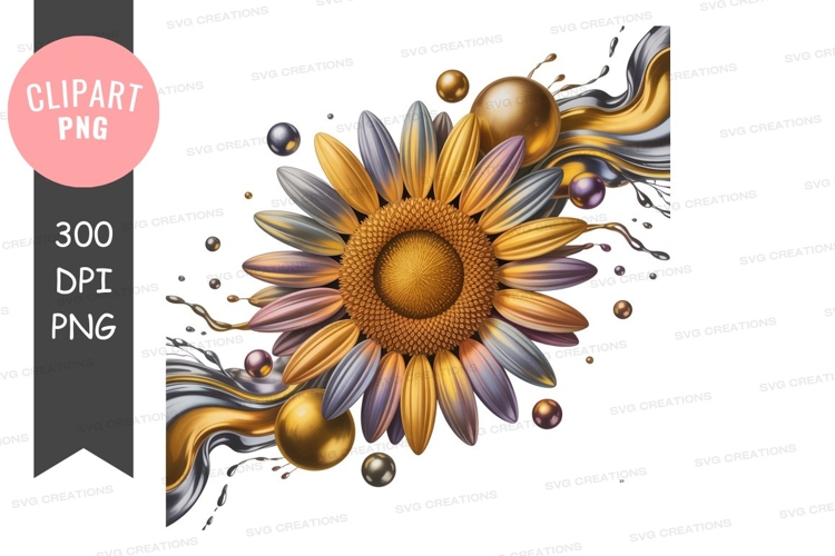 Golden sunflower with abstract splash png