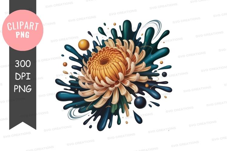 Vibrant chrysanthemum with paint splatter