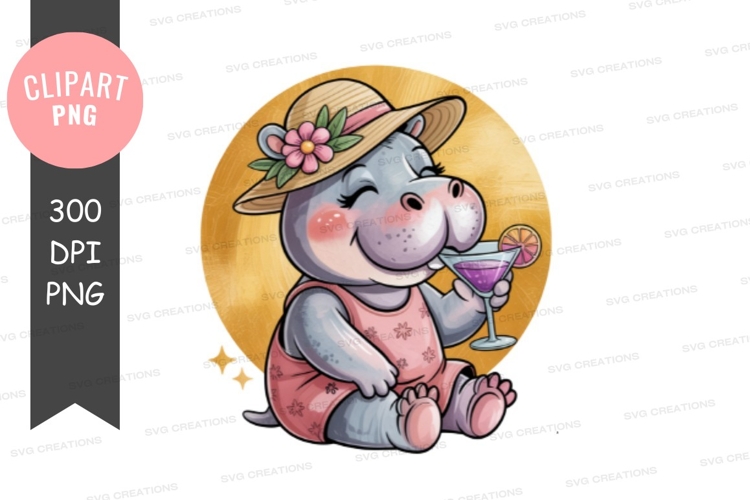 Relaxing hippo with cocktail
