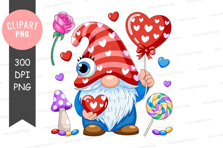 Valentine's gnome with hearts and candies