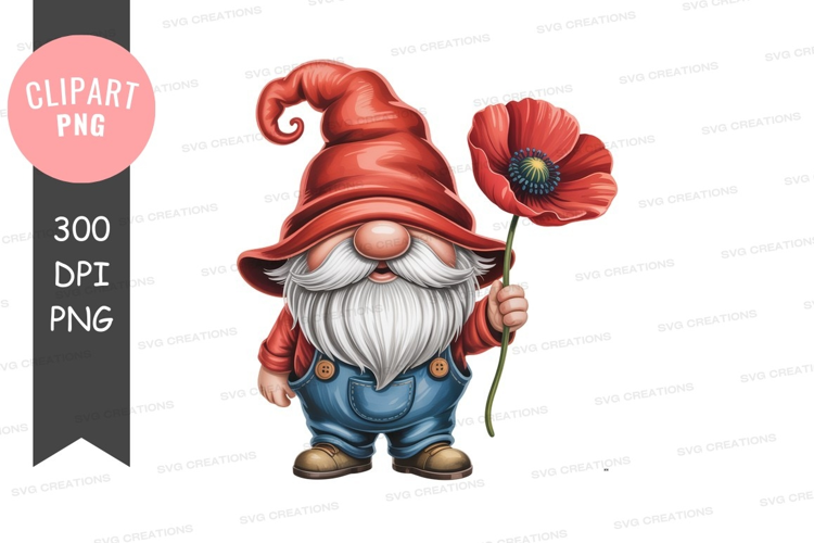 Gnome holding a red poppy