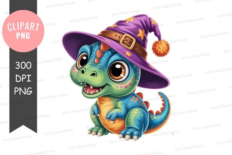 Whimsical dinosaur with witch hat