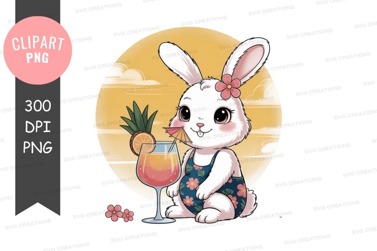 Relaxing bunny with tropical drink