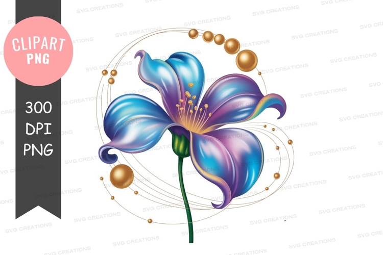 Blue and purple flower with golden accents