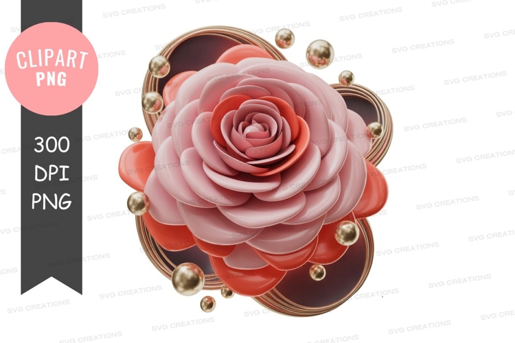 Pink rose with golden accents clipart png