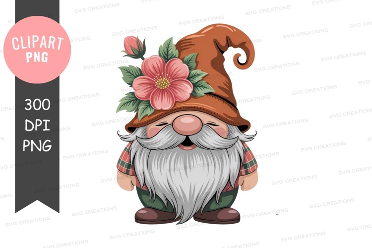 Whimsical gnome with pink flower hat