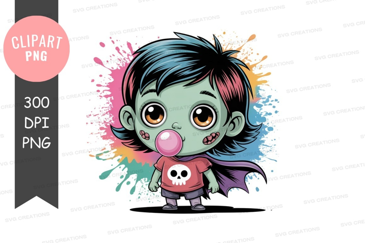 Cute zombie girl blowing bubble gum