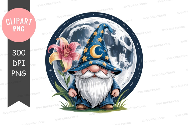 Whimsical gnome under the moonlight