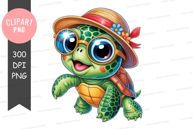Funny turtle wearing sunglasses and hat clipart png