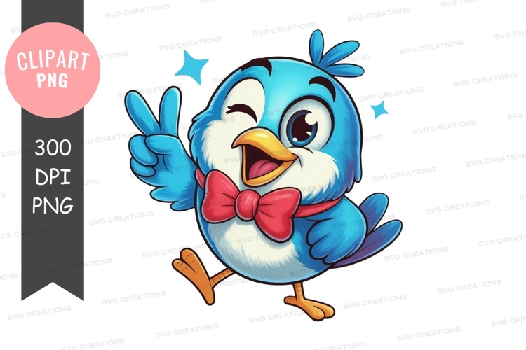 Happy blue bird with bow tie