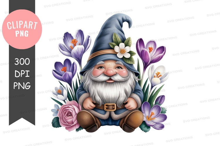 Whimsical gnome with spring flowers