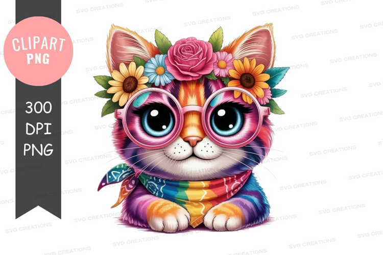 Colorful cat with floral accessories